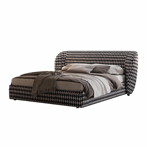 Everill Houndstooth Pattern Wide Headboard Luxury Bed Frame